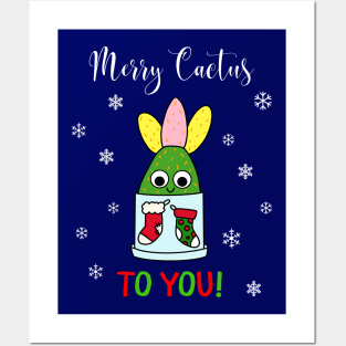 Merry Cactus To You - Hybrid Cactus In Christmas Themed Pot Posters and Art